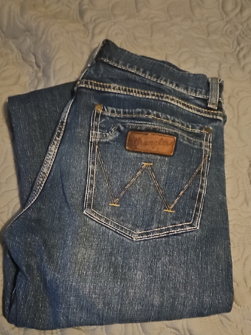 Wrangler Dark Blue Denim Jeans with White Contrast Stitching